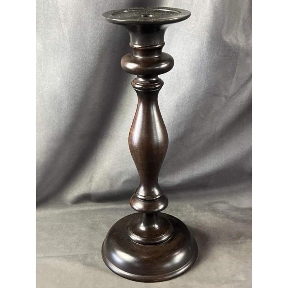 Pottery Barn Turned Wood Candle Holder Mahogany Taper Pillar 16"